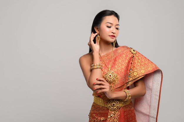 Beautyful Thai woman wearing Thai dress