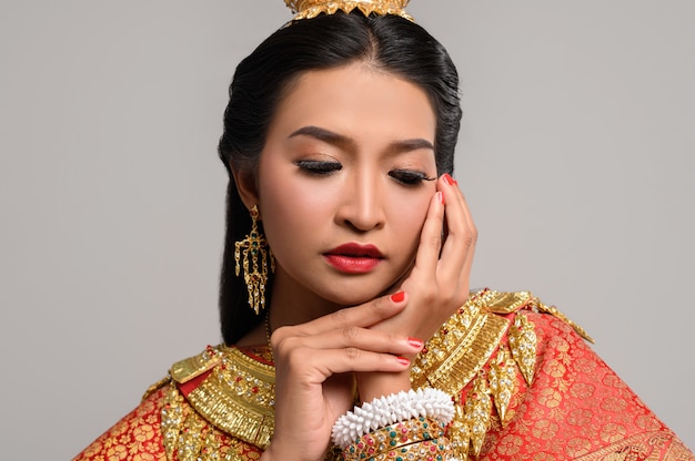 Beautyful Thai woman wearing Thai dress