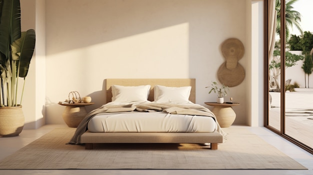 브라질 민속 디자인 으로 장식 된 침실 의 침대