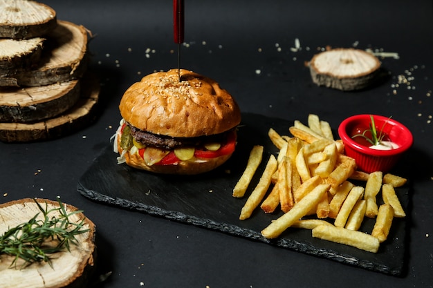 Beef burger with french fries