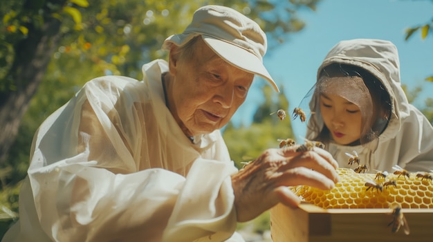 무료 사진 beekeeper working at  bee farm