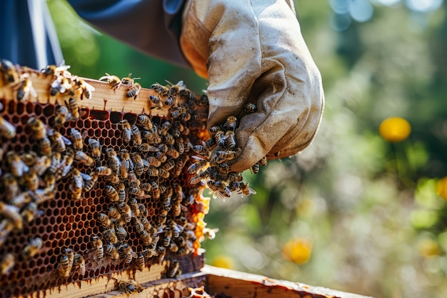 무료 사진 beekeeper working at  bee farm