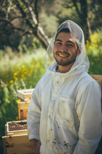 無料写真 beekeeper working at bee farm