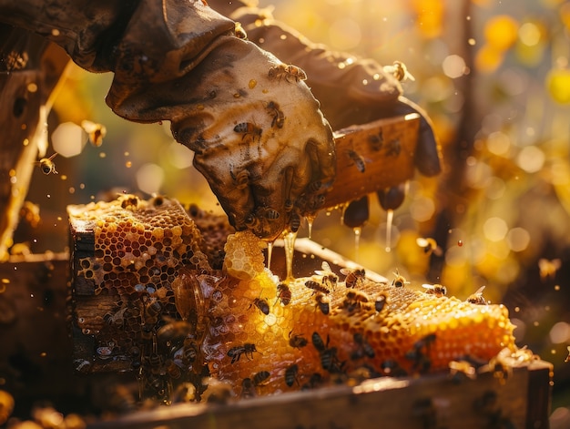 무료 사진 beekeeper working at  bee farm