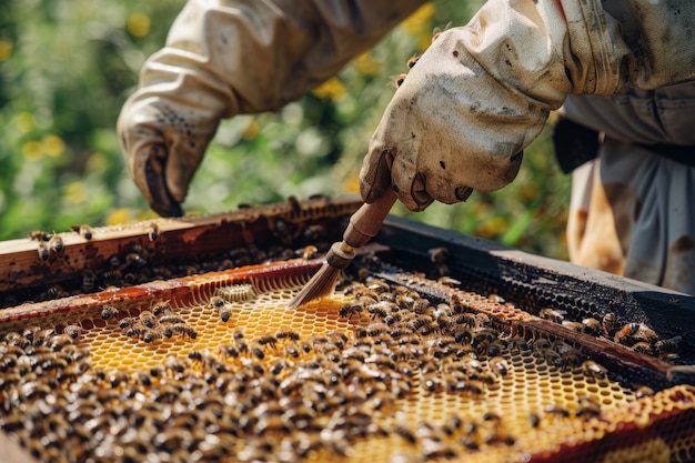 Beekeeper working at  bee farm