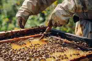 Free photo beekeeper working at  bee farm