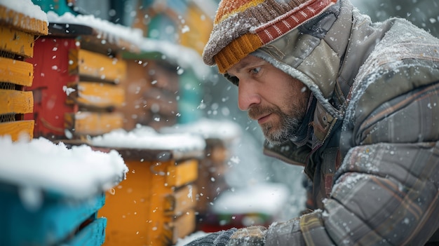 Пчеловод, работающий на пчелиной ферме