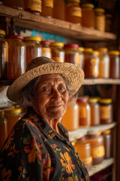 Free photo beekeeper working at bee farm