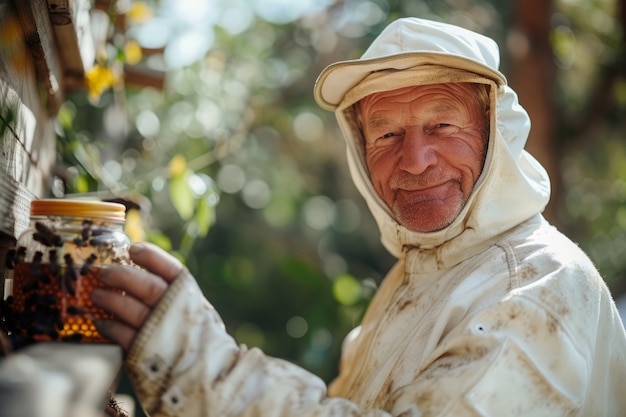 Free photo beekeeper working at bee farm