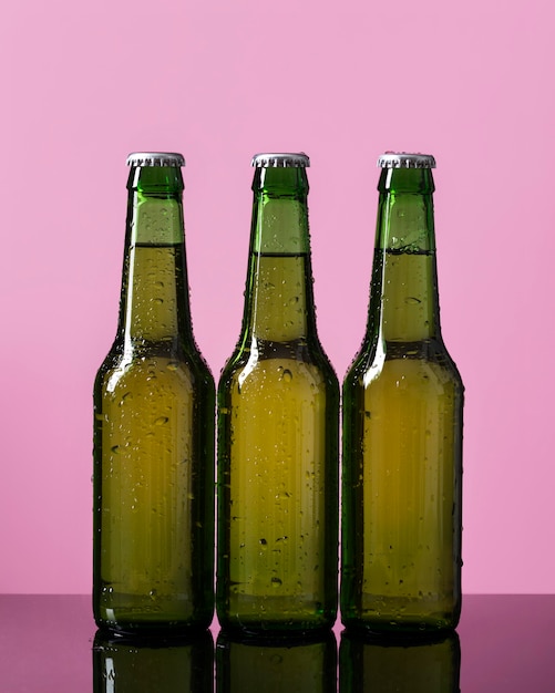 Free photo beer bottle collection on table