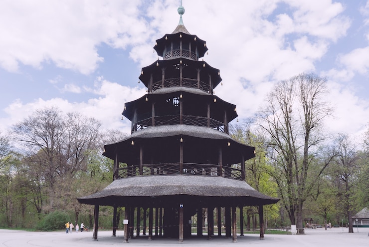 Free Photo the beer garden at the chinese tower in the english garden of munich is closed