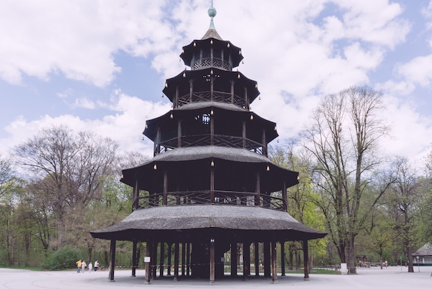 The beer garden at the Chinese Tower in the English Garden of Munich is closed