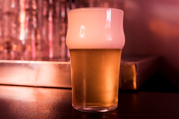 Beer glass in bar