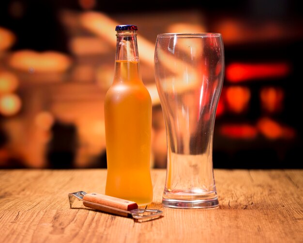 Beer glass with bottle and opener