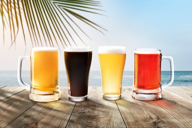 Beer glasses by the beach product backdrop