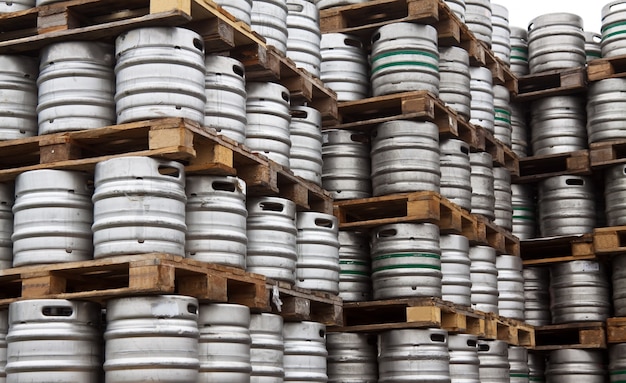 Beer kegs in rows