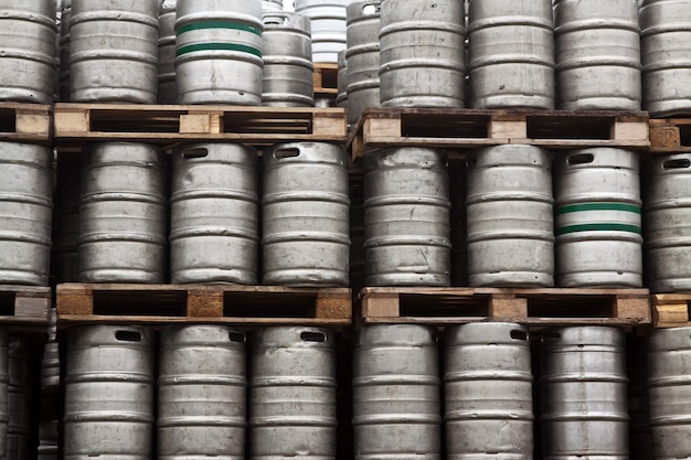 Beer kegs in rows