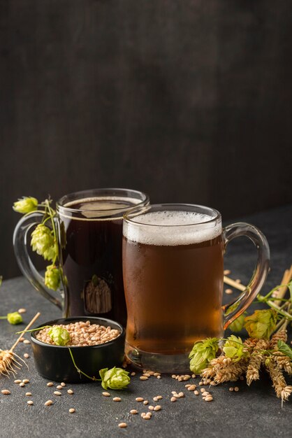 Beer mugs arrangement with seeds