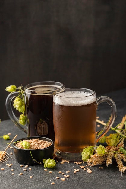 Beer mugs arrangement with seeds