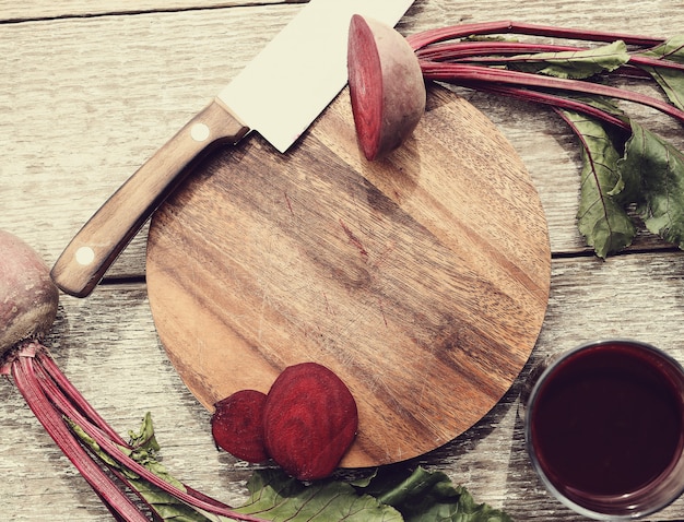 Beetroot juice on wooden table