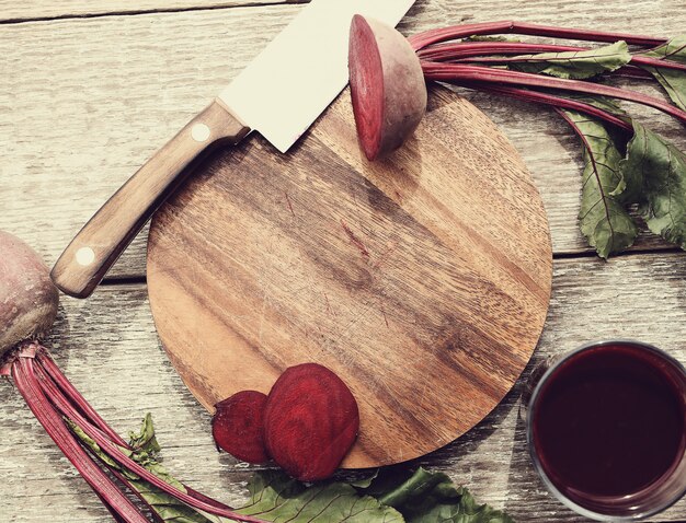 Beetroot juice on wooden table