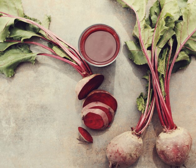 Beetroot juice on wooden table