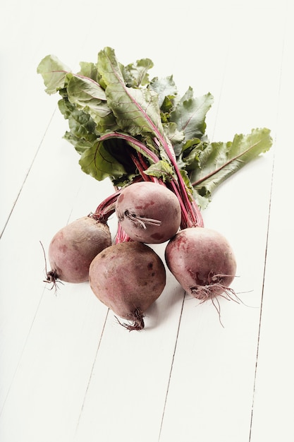 Beetroot on white wooden table.