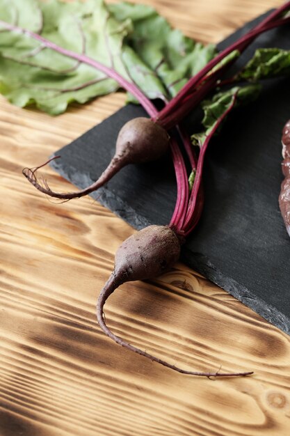 Beetroots on black slate plate