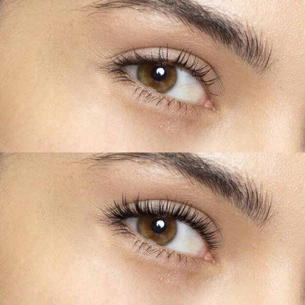 Before and after eyelashes extensions