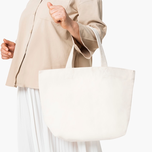 Beige canvas tote bag with design space