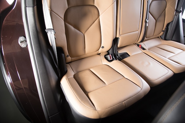 Beige interior decoration of a luxurious car