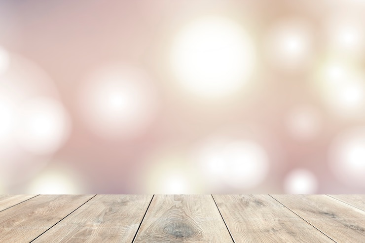 Free Photo beige wooden planks with bokeh lights