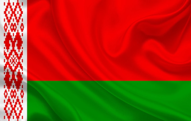 Belarus country flag on wavy silk fabric background panorama - illustration