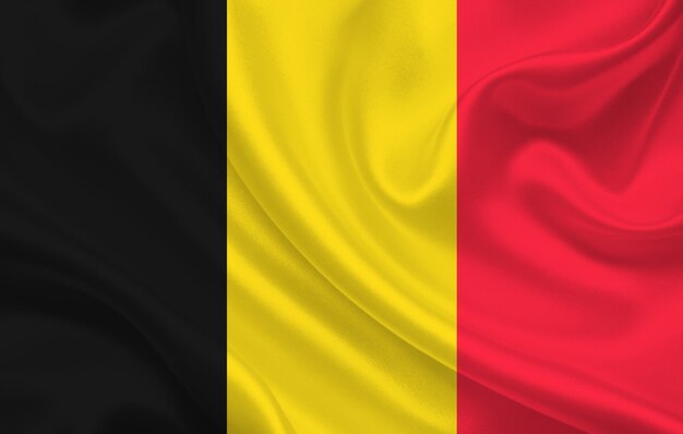 Belgium country flag on wavy silk fabric background panorama - illustration