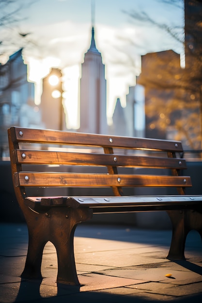 Free photo bench in front of empire state building