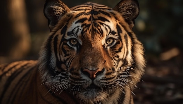 Free photo bengal tiger staring majestic beauty in nature wildlife reserve generated by ai