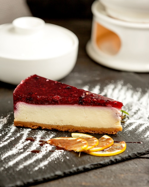 Berry cheesecake covered with berry gelatine