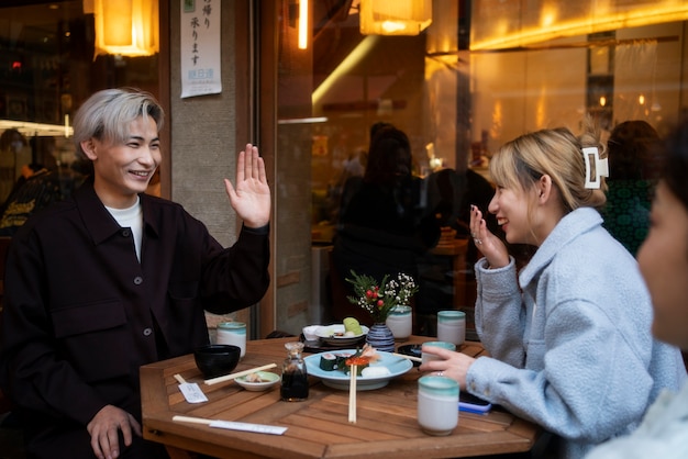 Best friends hanging out at a restaurant