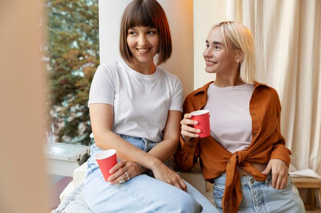 Best friends having fun and enjoying some drinks