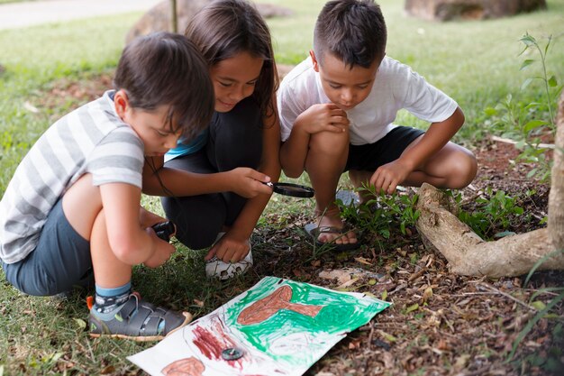 Best friends participating in a treasure hunt outdoors