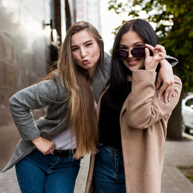 Best friends posing in a fashion way