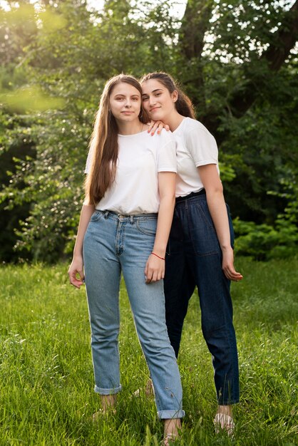 Best friends posing in nature