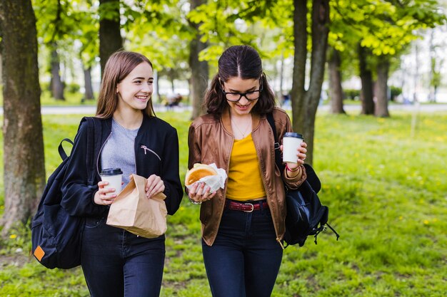 Best friends with lunch talking