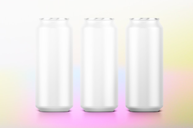 Free photo beverage cans set, blank aluminum packaging