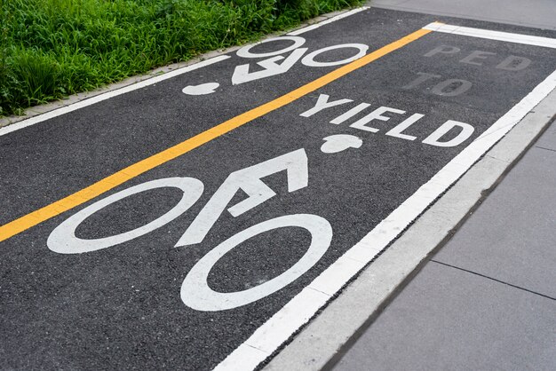 Bicycle lane closeup 