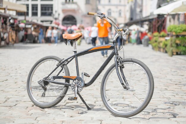 Bicycle parked on street