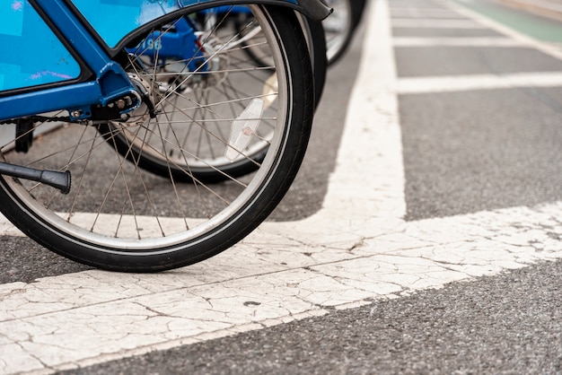 Bicycle in a row closeup