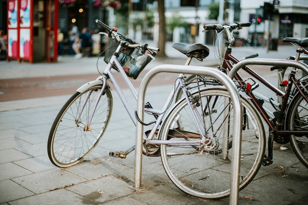 Free photo bicycles kept in a suburban area