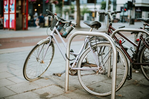 Bicycles kept in a suburban area