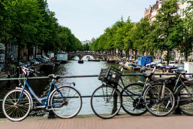 bicycles on the street. Amsterdam.